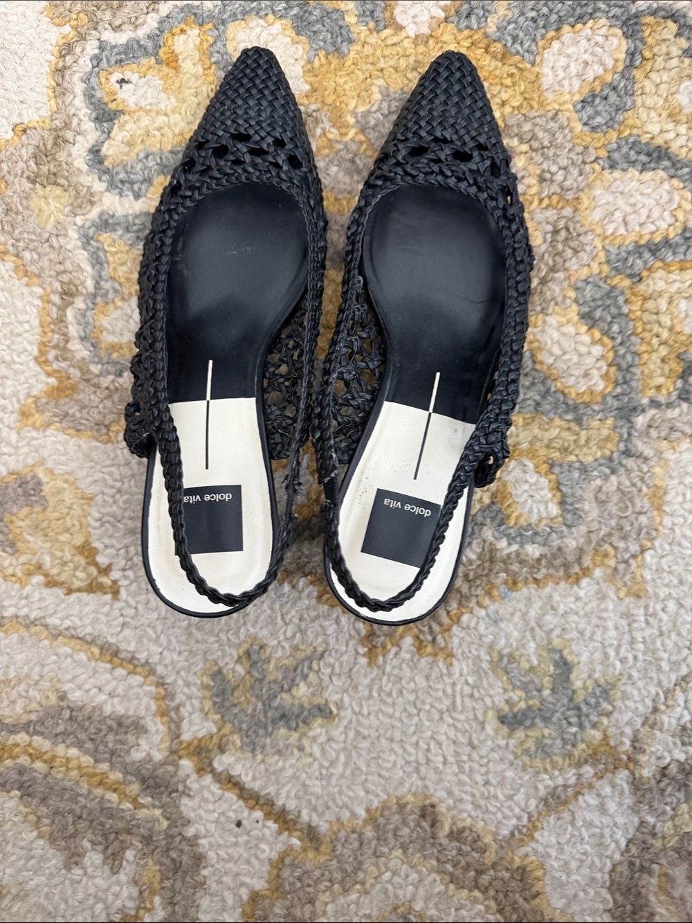 Dolce Vita Black Braided Pointed Toe Slingback Mules